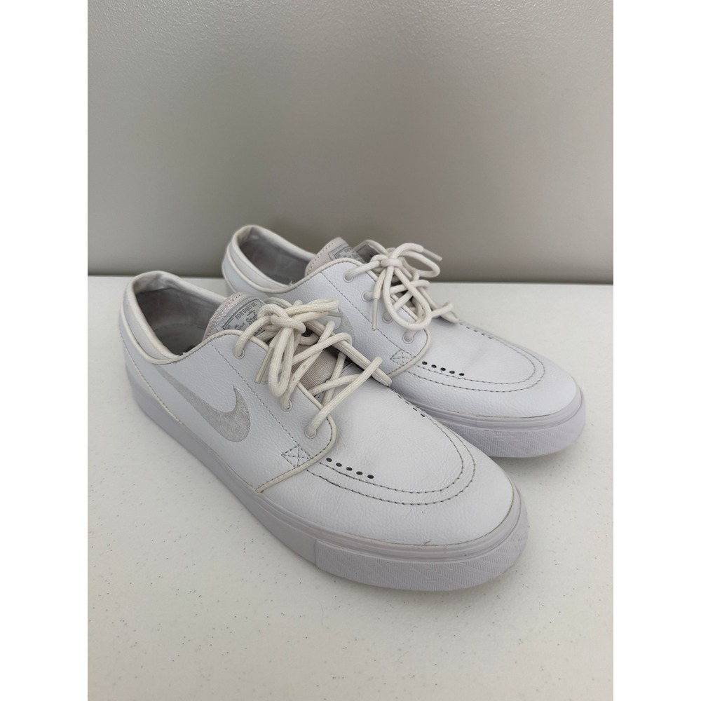 Nike SB Stefan Janoski Mens 9 Womens 10.5 White Leather Skate Shoes 616490-110